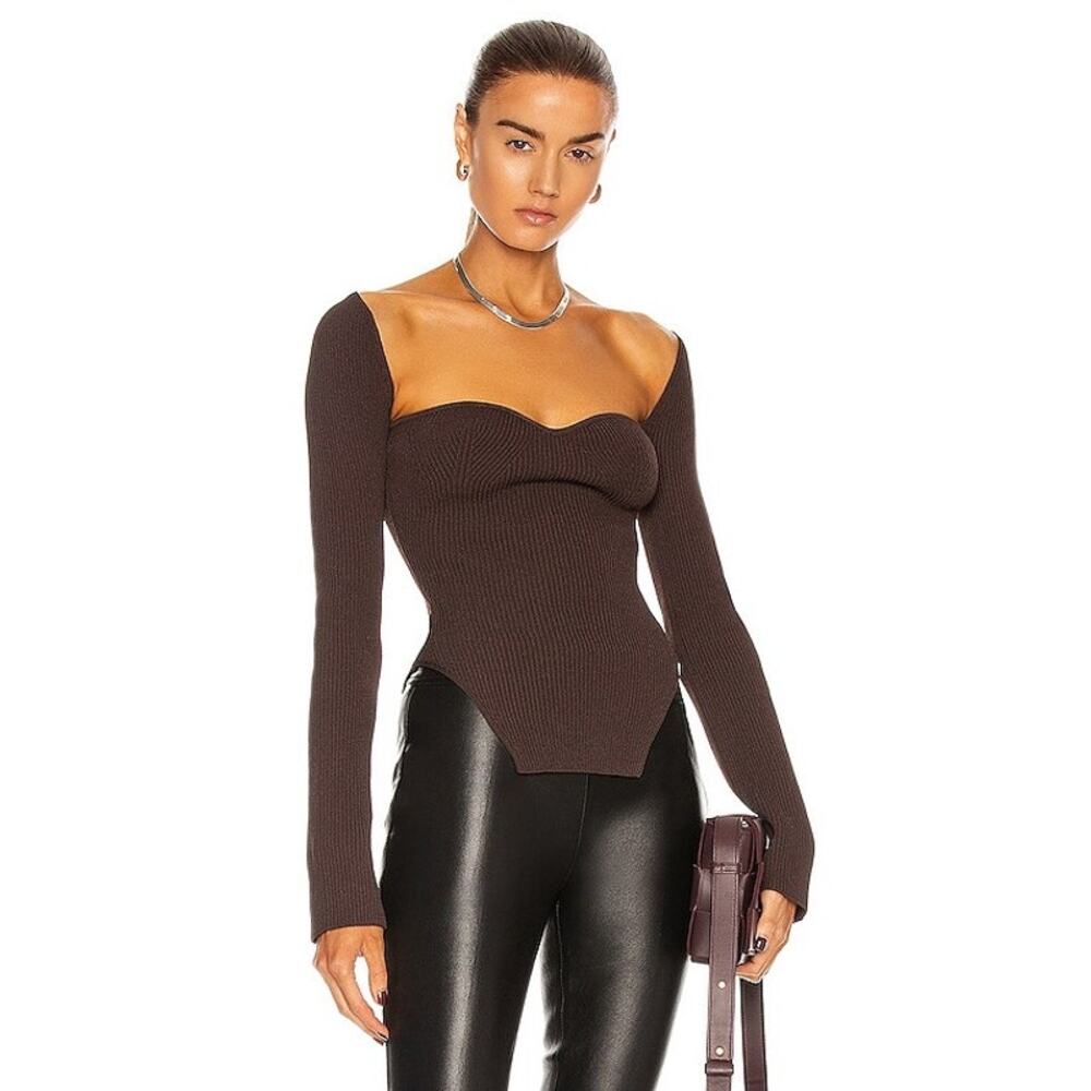 KHAITE Maddy Knit Sweater Top Chestnut Brown‎ XS Ribbed Bustier Italy